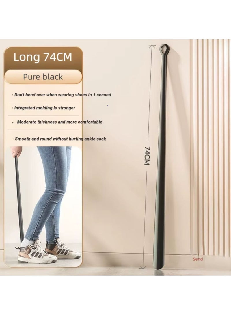 Plastic Shoe Horn - 74 cm - with Extended Handle for Easy Use - Clear Black - Image 1