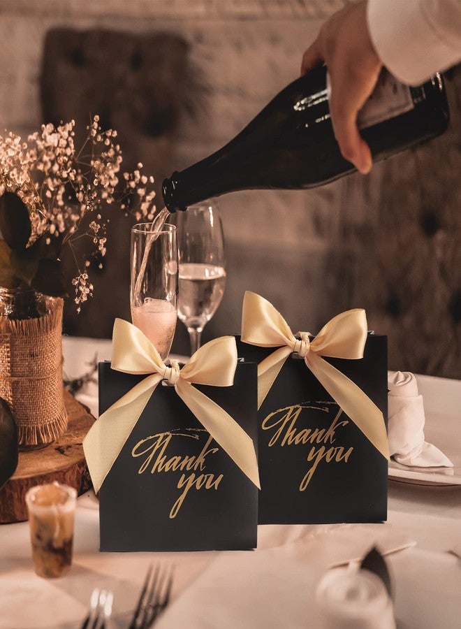 DECHISY 24Pack Small Thank You Gift Bag Party Favor Bags Treat Boxes with Gold Bow Ribbon, Black Paper Gift Bags Bulk for Wedding Baby Shower Business Party Supplies - Image 2