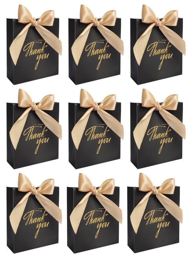 DECHISY 24Pack Small Thank You Gift Bag Party Favor Bags Treat Boxes with Gold Bow Ribbon, Black Paper Gift Bags Bulk for Wedding Baby Shower Business Party Supplies - Image 1