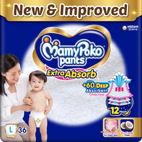 MamyPoko Pants Extra Absorb Baby Diapers, Large (L), 36 Count, 9-14 kg - Image 1