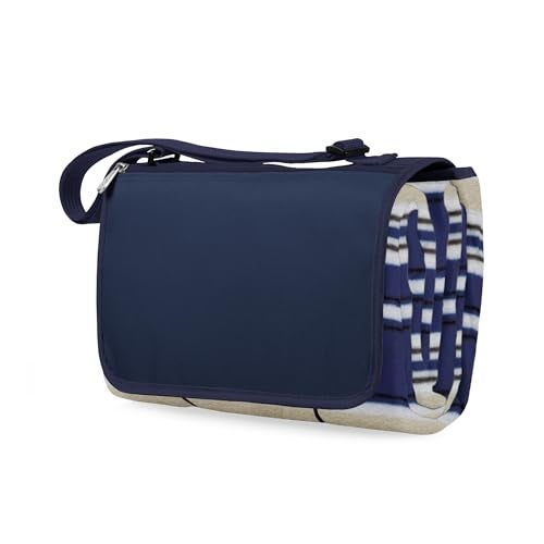 PICNIC TIME ONIVA Blanket Tote XL Outdoor Picnic Blanket, 70"x80" Foldable Beach Blanket with Fleece Top, Water-Resistant Backing, Strap & Pocket, Portable Mat for 4-5 People by Picnic Time (Blue Stripe/Navy Flap) - Image 3