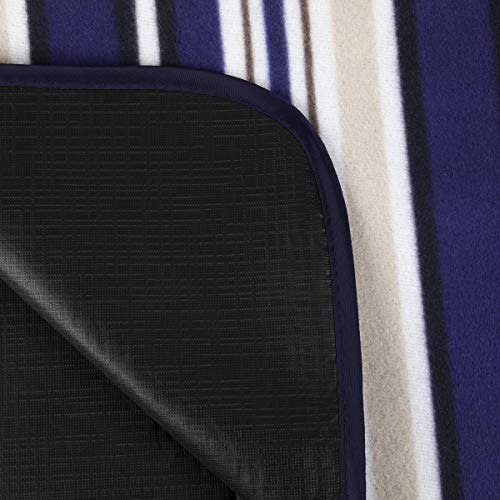 PICNIC TIME ONIVA Blanket Tote XL Outdoor Picnic Blanket, 70"x80" Foldable Beach Blanket with Fleece Top, Water-Resistant Backing, Strap & Pocket, Portable Mat for 4-5 People by Picnic Time (Blue Stripe/Navy Flap) - Image 4