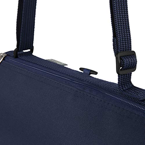 PICNIC TIME ONIVA Blanket Tote XL Outdoor Picnic Blanket, 70"x80" Foldable Beach Blanket with Fleece Top, Water-Resistant Backing, Strap & Pocket, Portable Mat for 4-5 People by Picnic Time (Blue Stripe/Navy Flap) - Image 5