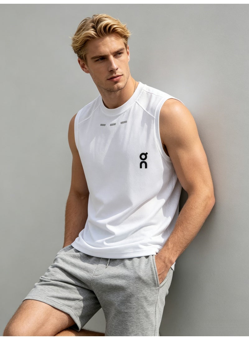 On Running Men’s White Quick-Dry Performance Sleeveless Black Logo Athletic Tank Top - Image 3