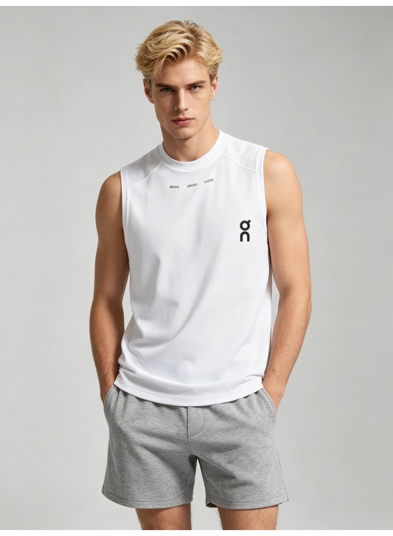On Running Men’s White Quick-Dry Performance Sleeveless Black Logo Athletic Tank Top - Image 2