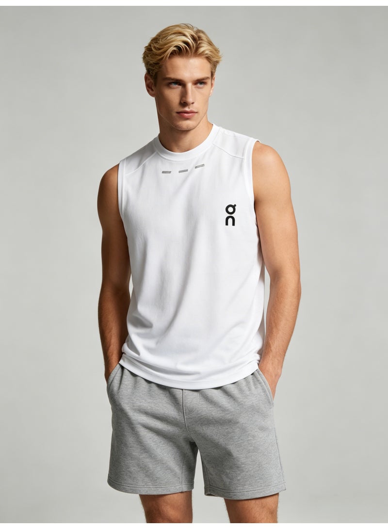On Running Men’s White Quick-Dry Performance Sleeveless Black Logo Athletic Tank Top - Image 1