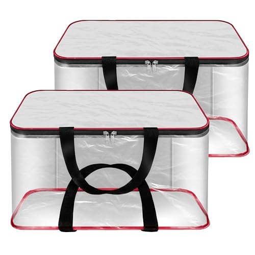 SNDIA 2 Pack Nylon 33 L PVC Transparent Clothes storage Bags/Saree Covers with Zip for Storage Specially Design for Woman Dresses,Sarees,Lehngas for Wardrobe Organizer(Redblack, 40 x 31x 24 cm) - Image 1