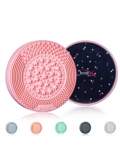 Jessup Jessup Makeup Brush Cleaning Mat with Color Removal Sponge, 2 in 1 Silicone Makeup Brush Cleaner (Sachet Pink)  - Image 1