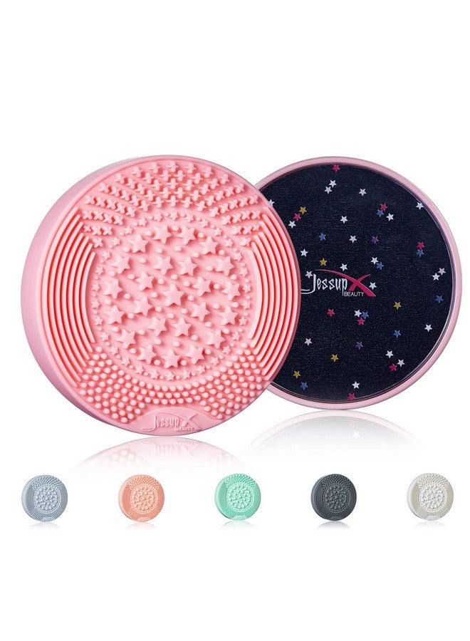 Jessup Makeup Brush Cleaning Mat with Color Removal Sponge, 2 in 1 Silicone Makeup Brush Cleaner (Sachet Pink) - Image 1