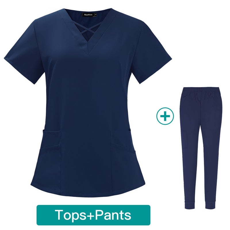 Womens Summer Thin Medical Scrubs Set Breathable 42026-LW pink  - Image 3
