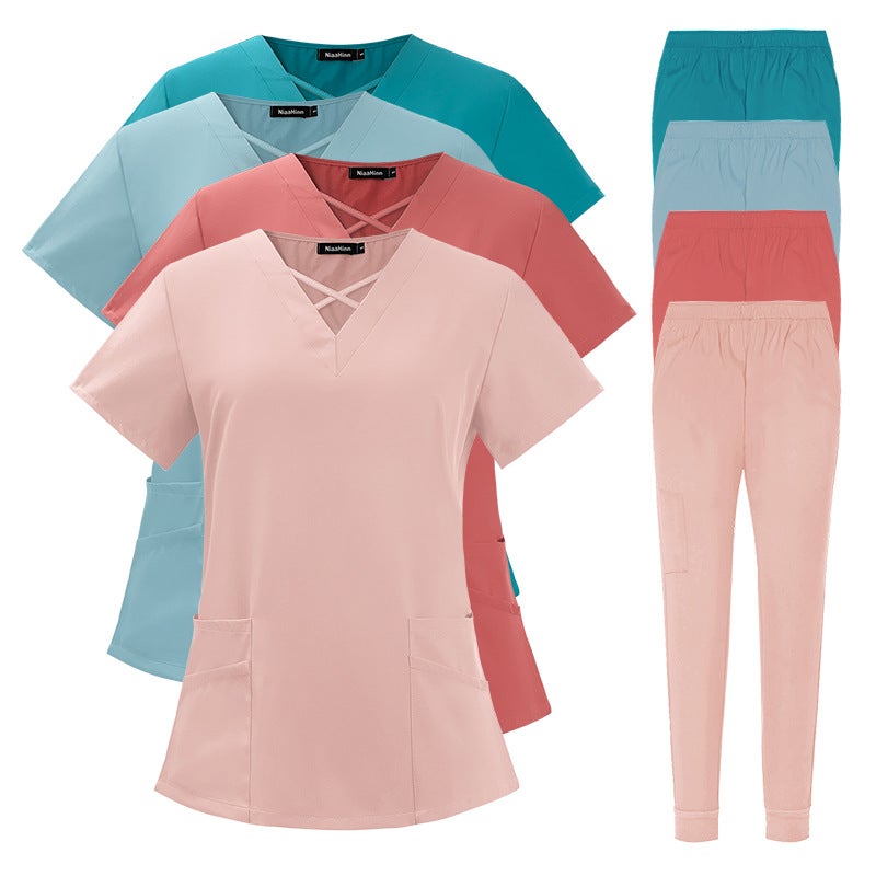 Womens Summer Thin Medical Scrubs Set Breathable 42026-LW pink  - Image 5