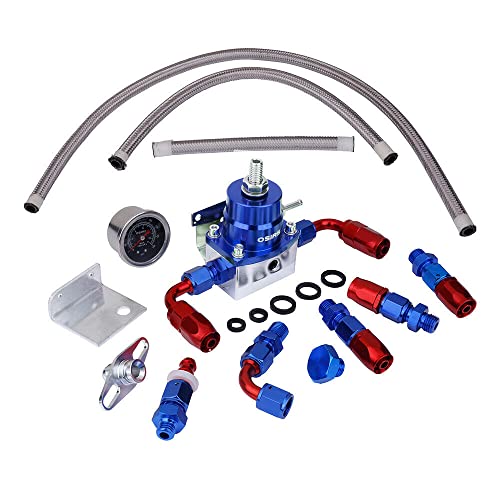 OSIAS Universal Adjustable Aluminum FPR Fuel Pressure Regulator Kit +160 Psi Pressure Gage AN6-6AN Fuel Line,Hose Fitting Connectors Kit - Image 1
