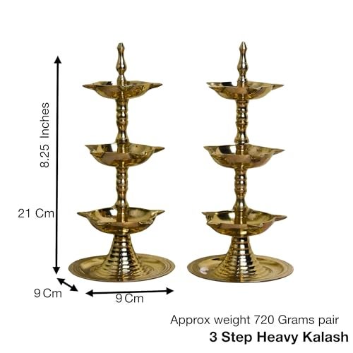 Neetu Arts Pure Brass 3-Layer Kerala Diya | 6 Inches | Traditional Pooja Lamp (Pair) - Image 2