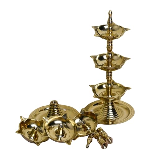 Neetu Arts Pure Brass 3-Layer Kerala Diya | 6 Inches | Traditional Pooja Lamp (Pair) - Image 4