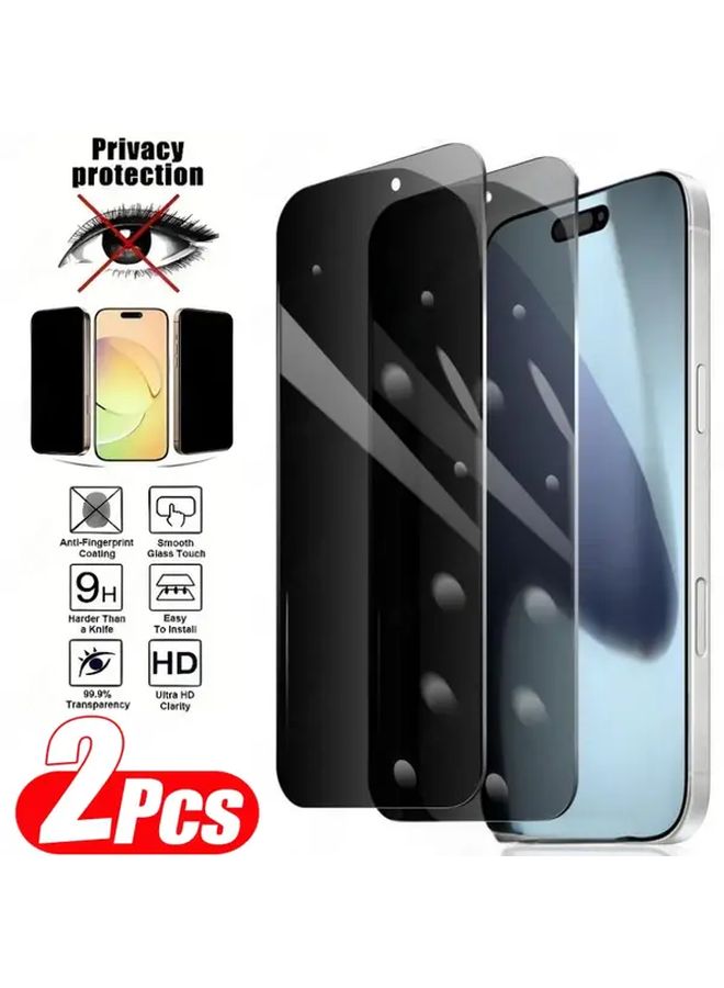 حامي شاشة iPhone 16 Plus الزجاجي الخصوصي 2 قطعة مقاوم للتلصص والخدوش بلون داكن - Image 1