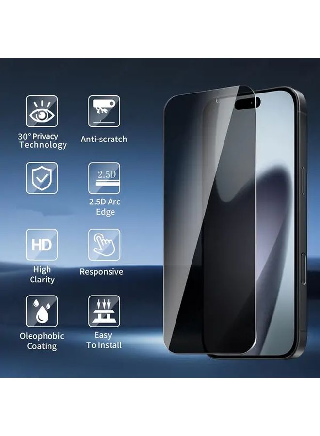حامي شاشة iPhone 16 Plus الزجاجي الخصوصي 2 قطعة مقاوم للتلصص والخدوش بلون داكن - Image 5