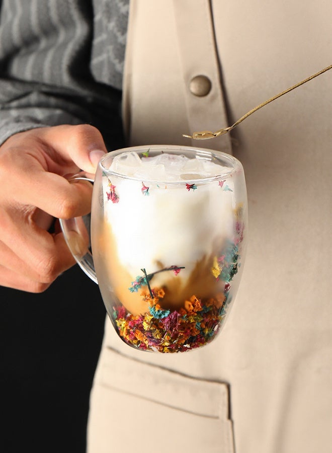 Double Wall Glass Coffee Mugs Clear for Cappuccino, Tea, Espresso, Latte, Hot Drinks, Birthday Gifts for Women, 350ML Multi-Color Crystal Flower  - Image 3