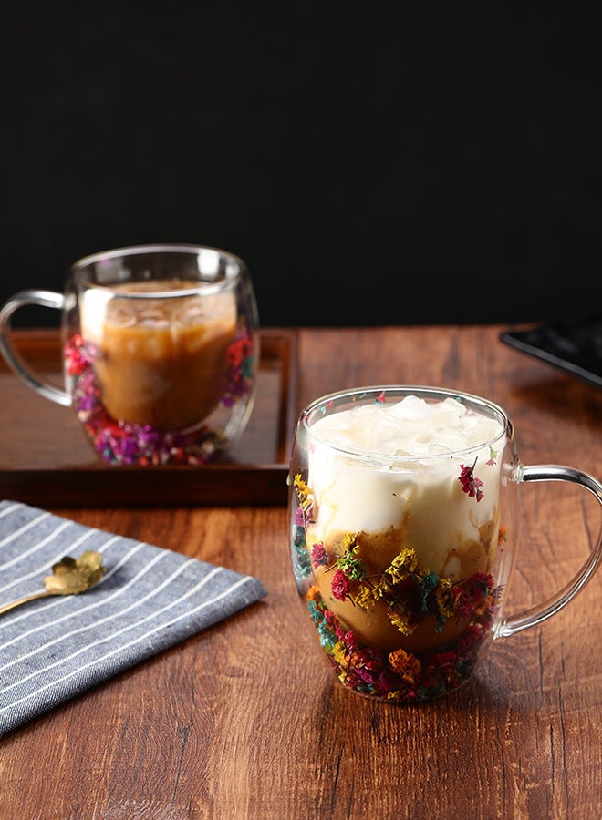 Double Wall Glass Coffee Mugs Clear for Cappuccino, Tea, Espresso, Latte, Hot Drinks, Birthday Gifts for Women, 350ML Multi-Color Crystal Flower  - Image 2