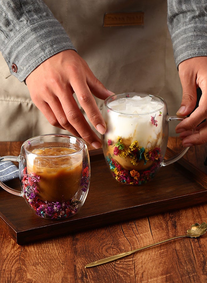 Double Wall Glass Coffee Mugs Clear for Cappuccino, Tea, Espresso, Latte, Hot Drinks, Birthday Gifts for Women, 350ML Multi-Color Crystal Flower  - Image 4