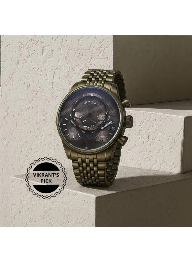تيتان Men's Stainless Steel Analog Watch 90179QM01 - 43 mm