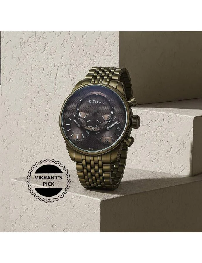 تيتان Men's Stainless Steel Analog Watch 90179QM01 - 43 mm