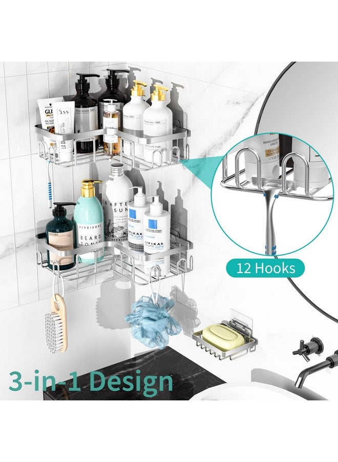 Moforoco Moforoco Corner Shower Caddy Shelf Organizer Rack, Self Adhesive Black Bathroom Shelves Basket, Home Farmhouse Wall Inside Organization and Storage Decor Rv Accessories, Apartment Essentials  - Image 5