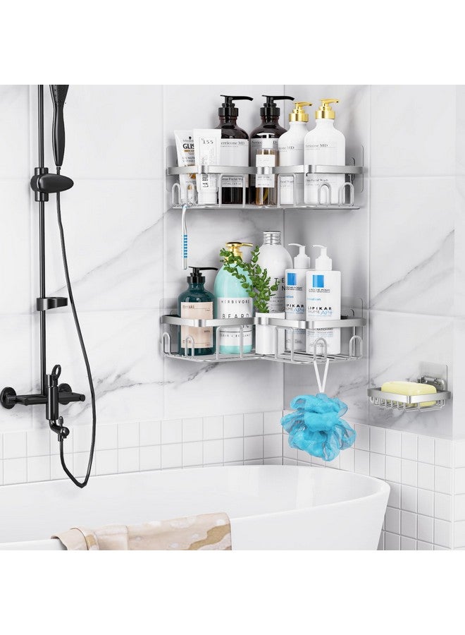 Moforoco Moforoco Corner Shower Caddy Shelf Organizer Rack, Self Adhesive Black Bathroom Shelves Basket, Home Farmhouse Wall Inside Organization and Storage Decor Rv Accessories, Apartment Essentials  - Image 4