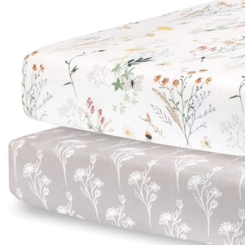 Pobibaby  2 Pack Premium Fitted Baby Girl Crib Sheets for Standard Mattress  UltraSoft Jersey Knit Safe and Snug and Stylish Floral Crib Sheet Wildflower