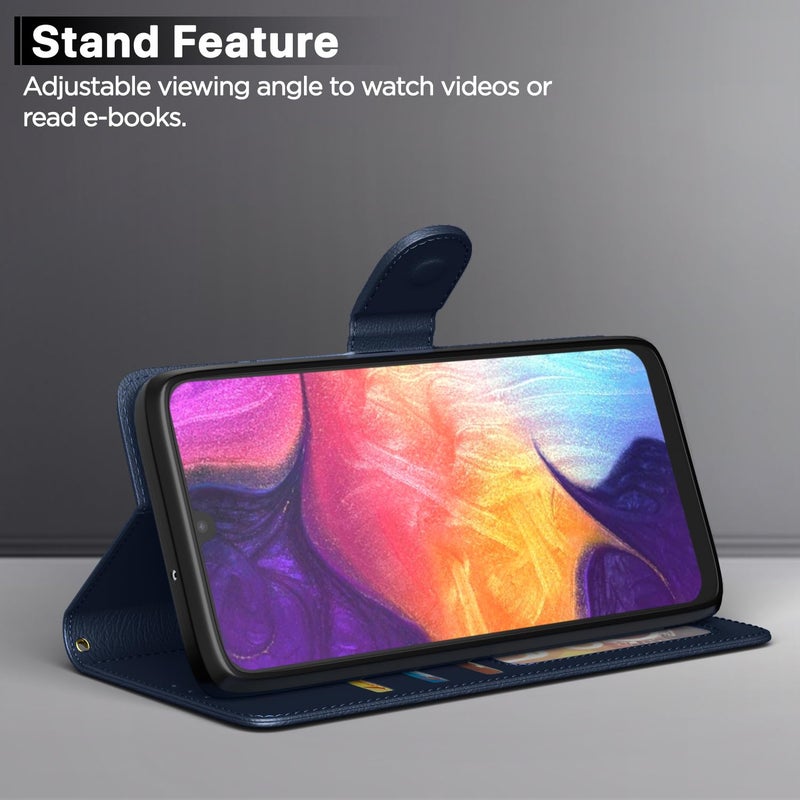 Pikkme Samsung Galaxy A31 Flip Cover Magnetic Leather Wallet Case Shockproof TPU for Samsung Galaxy A31 (Blue) - Image 3