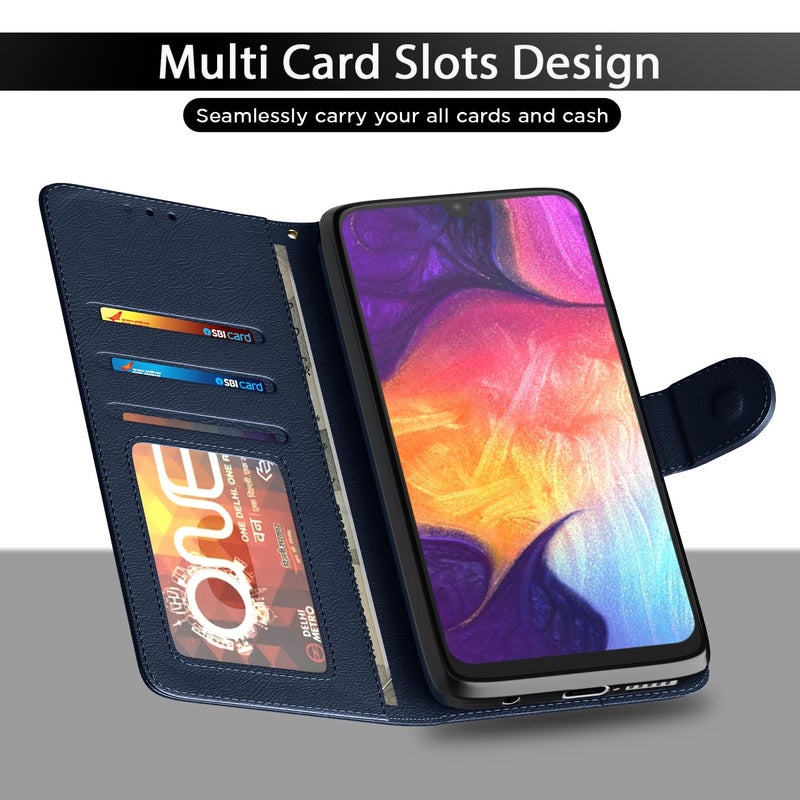 Pikkme Samsung Galaxy A31 Flip Cover Magnetic Leather Wallet Case Shockproof TPU for Samsung Galaxy A31 (Blue) - Image 5