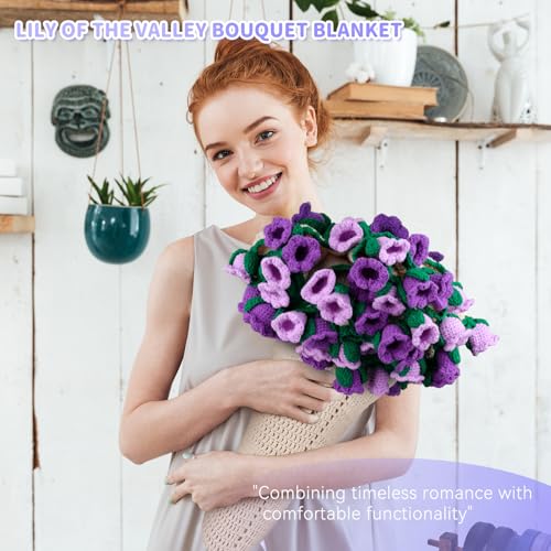 Aeelike Crochet Blanket Kit Flower Bouquet Blanket Crochet Kit for Beginners Roll Up Blankets Crochet Kit with Enough Yarn Detailed Instruction Easy DIY Kit for Women Home Decor Bellflower - Image 3