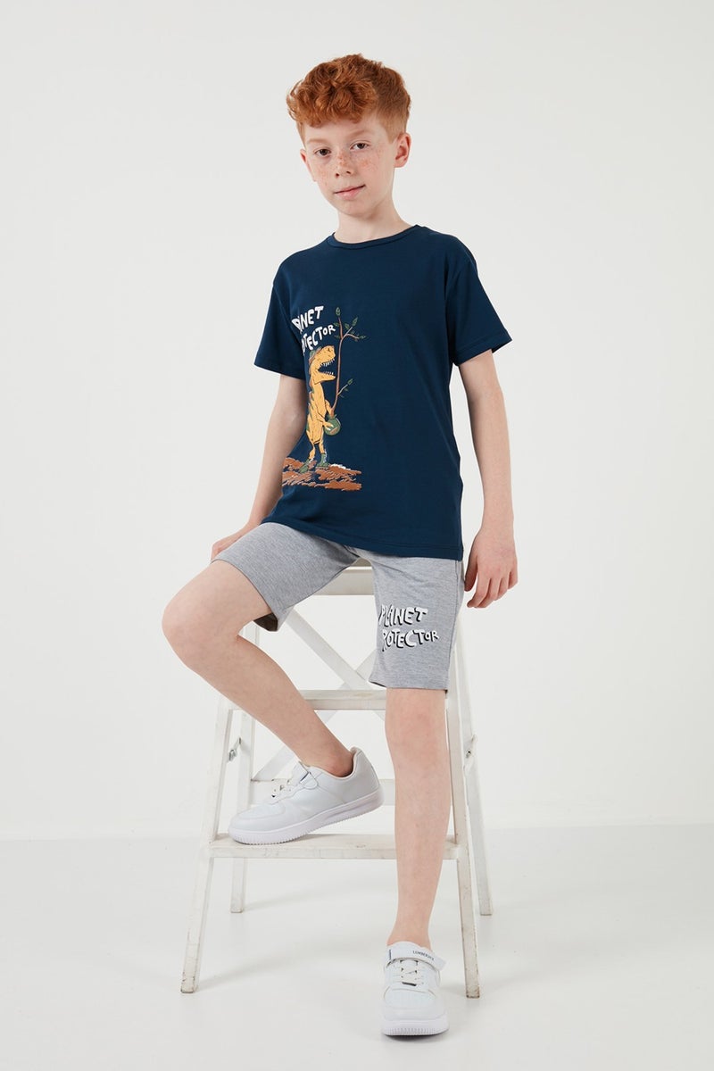 Lela Cotton Regular Fit Crew Neck Top and Bottom Set with Shorts Boy's Suit 6212009 - Image 1