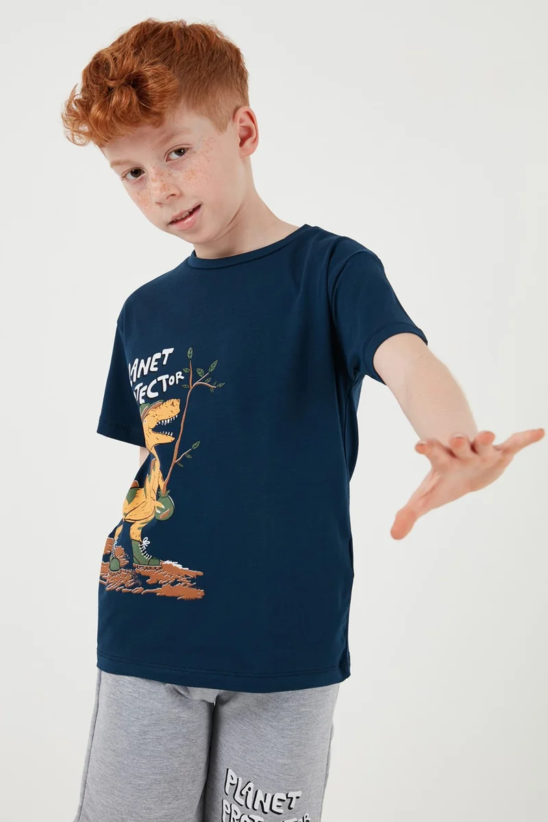 Lela Cotton Regular Fit Crew Neck Top and Bottom Set with Shorts Boy's Suit 6212009