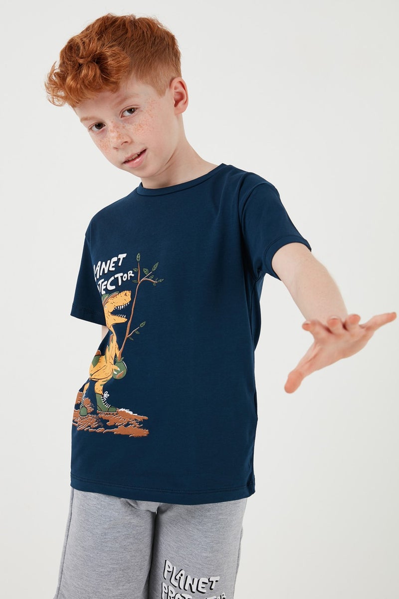 Lela Cotton Regular Fit Crew Neck Top and Bottom Set with Shorts Boy's Suit 6212009 - Image 4