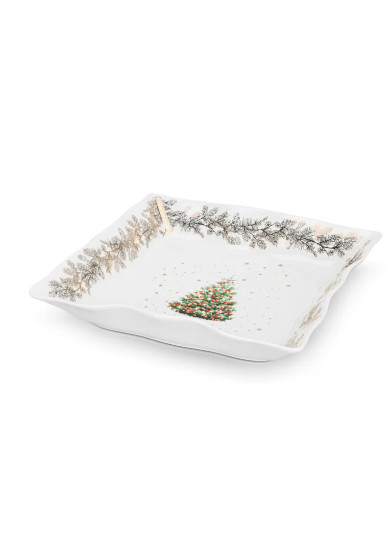 فيسمان Square Shape Dish 22cm Christmas New Bone China, Christmas Holiday Season Collection Dinnerware