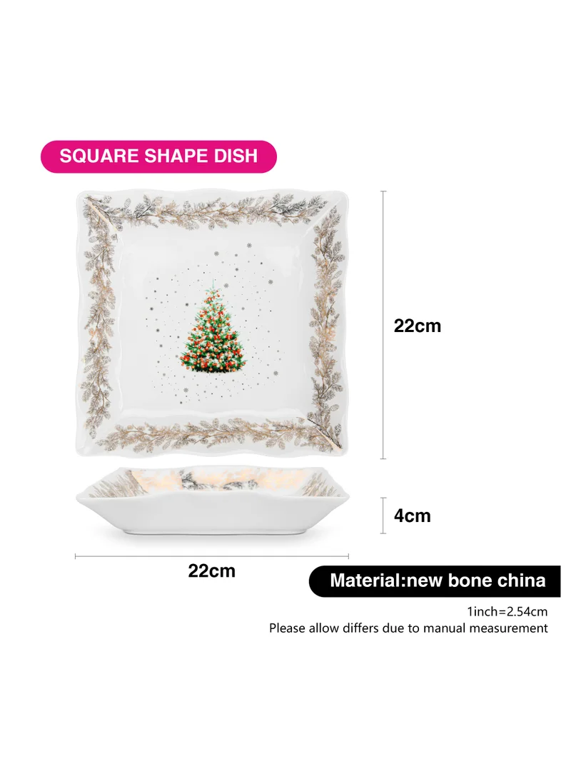 Fissman 22 Square Shape Dish 22cm Christmas New Bone China, Christmas Holiday Season Collection Dinnerware  | Best Price UAE