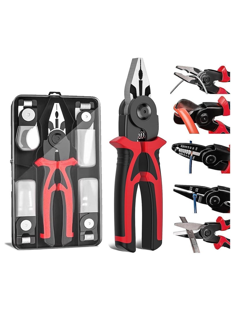 Generic 5-in-1 Combination Pliers, 8-Inch Multifunctional Pliers Set with Wire Stripper, Crimping Pliers, Cutting Pliers, and 5 Quick Change Jaws for Stripping and Cutting Wires  - Image 1