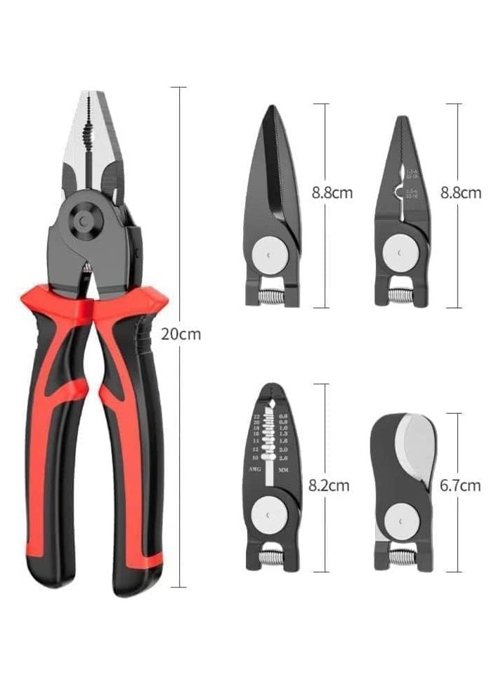 Generic 5-in-1 Combination Pliers, 8-Inch Multifunctional Pliers Set with Wire Stripper, Crimping Pliers, Cutting Pliers, and 5 Quick Change Jaws for Stripping and Cutting Wires  - Image 2