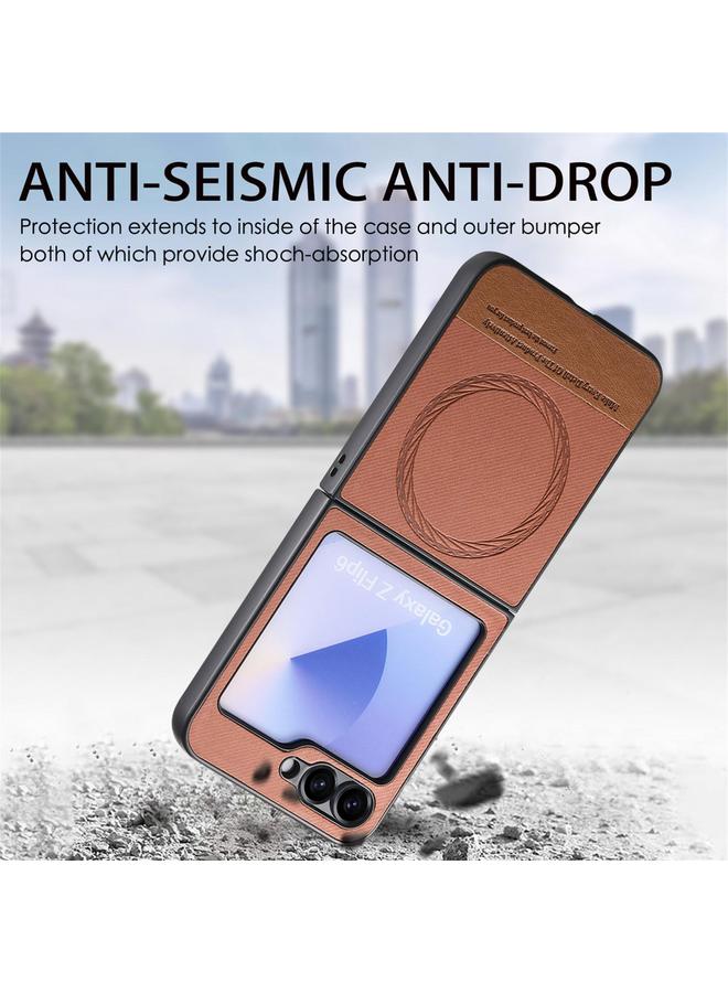 S-TOP Case For Samsung Galaxy Z Flip5 Twill Fabric Leather Skin Magnetic Back Phone Case - Image 4