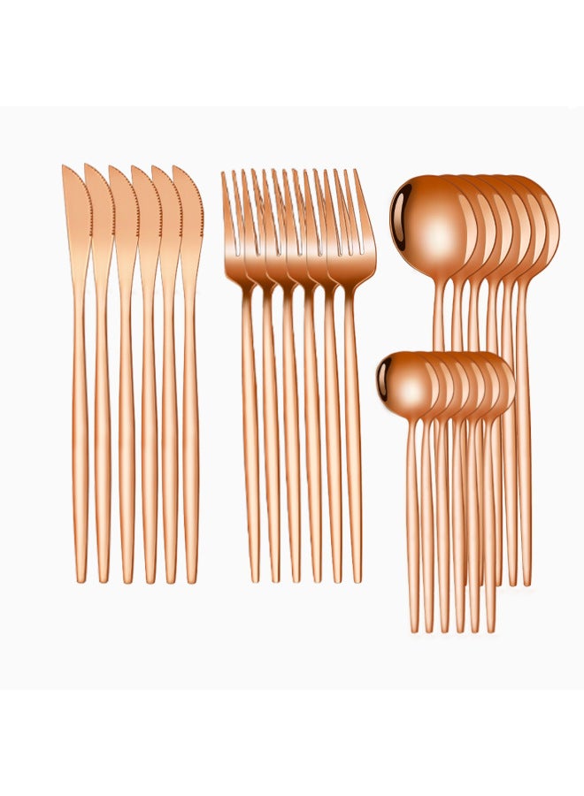 Rose Gold 24 piece Set New Portuguese 24/30-piece Stainless Steel Cutlery Set Hotel Steak Knife, Fork, And Spoon Set - Image 1