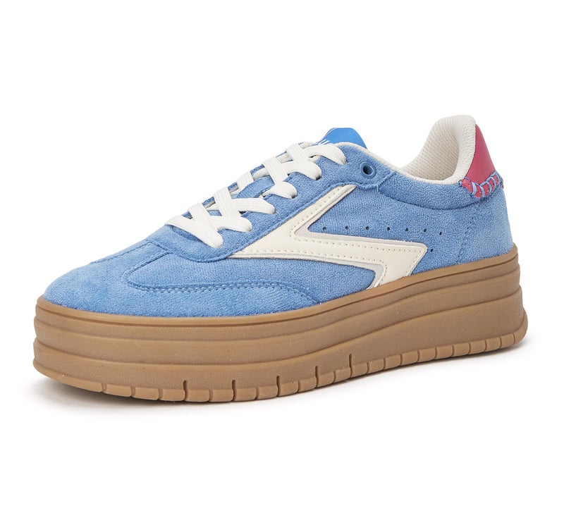 LUCKY STEP Women's Platform Sneakers Gum Sole Suede Casual Classic Retro Rubber Thick Sole Trendy Fashion Tennis Walking Shoes(Blue/White,8.5 B(M) US) - Image 1