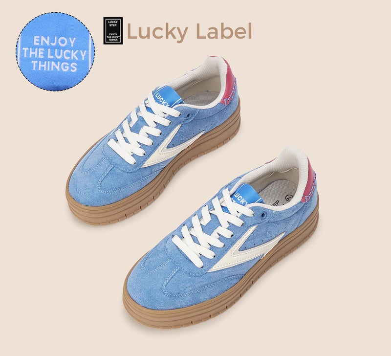 LUCKY STEP Women's Platform Sneakers Gum Sole Suede Casual Classic Retro Rubber Thick Sole Trendy Fashion Tennis Walking Shoes(Blue/White,8.5 B(M) US) - Image 5