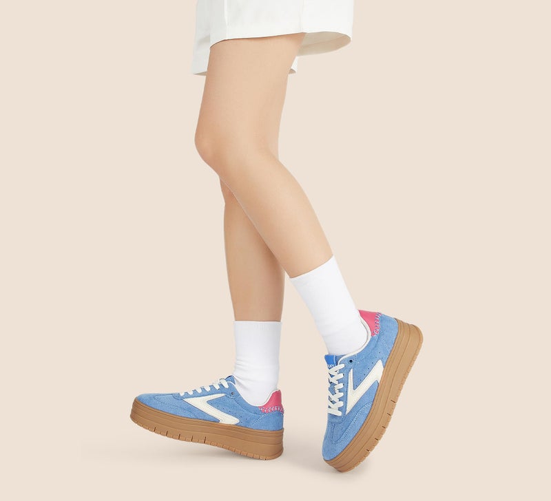 LUCKY STEP Women's Platform Sneakers Gum Sole Suede Casual Classic Retro Rubber Thick Sole Trendy Fashion Tennis Walking Shoes(Blue/White,8.5 B(M) US) - Image 2