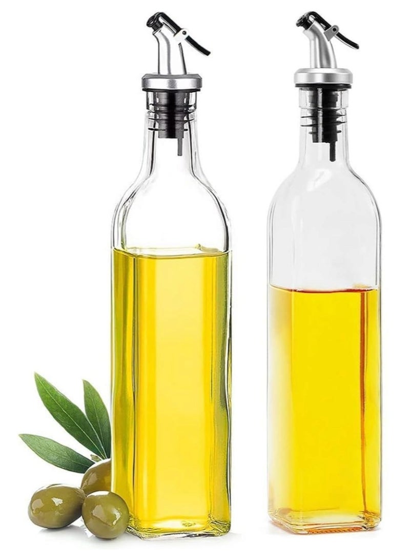 فيندكس Glass Oil Dispenser Bottle Set 2pcs 500ml for Olive Oil and Vinegar Kitchen Use Home Cooking Daily Use - Image 1