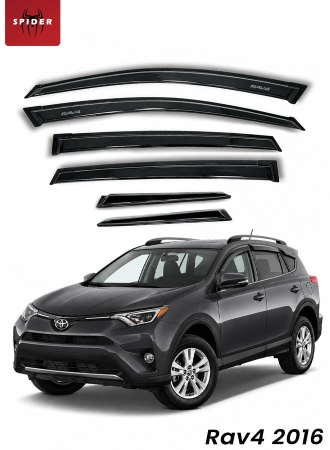 SPIDER Window Visor Rain Guard for Toyota RAV4 2016, Car Door Sun Shade Vent Deflector, Smoke Black Acrylic Window Deflectors with 3M Tape, Weather Shield Wind Deflector Trim, Anti Rain Vent Visor 6PCS Full Set for SUV Premium Exterior Trim Set - Image 1