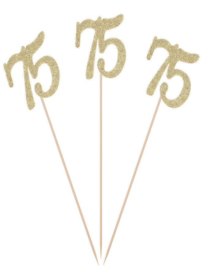 Giuffi Pack of 10 Gold Glitter 75th Birthday Anniversary Centerpiece Sticks Number 75 Table Topper Age Letter Dessert Bar Decorations - Image 2