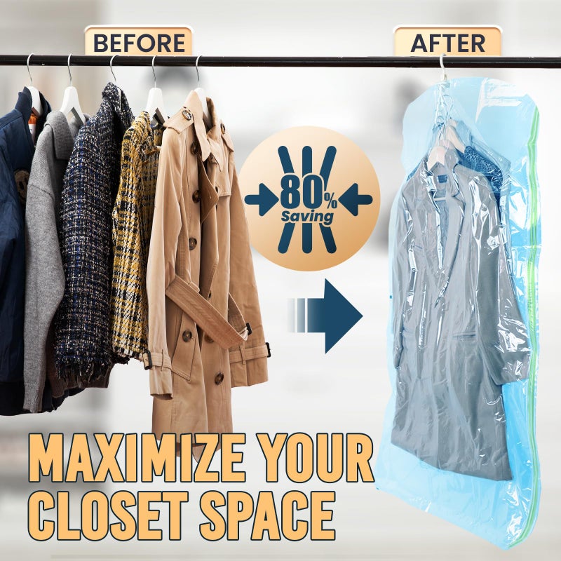 TAILI Hanging Vacuum Storage Sealer Space Saver Bags for Clothes, Suits, Coats or Jackets, Closet Organizer, 4 Pack Jumbo Blue - Image 2