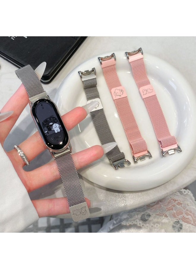 Generic - Suitable For XiaomiMi Band 9/8 Generation Cartoon Milanese Magnetic Metal Strap-Color:Pink Katie-Specification:mi-9 - Image 1