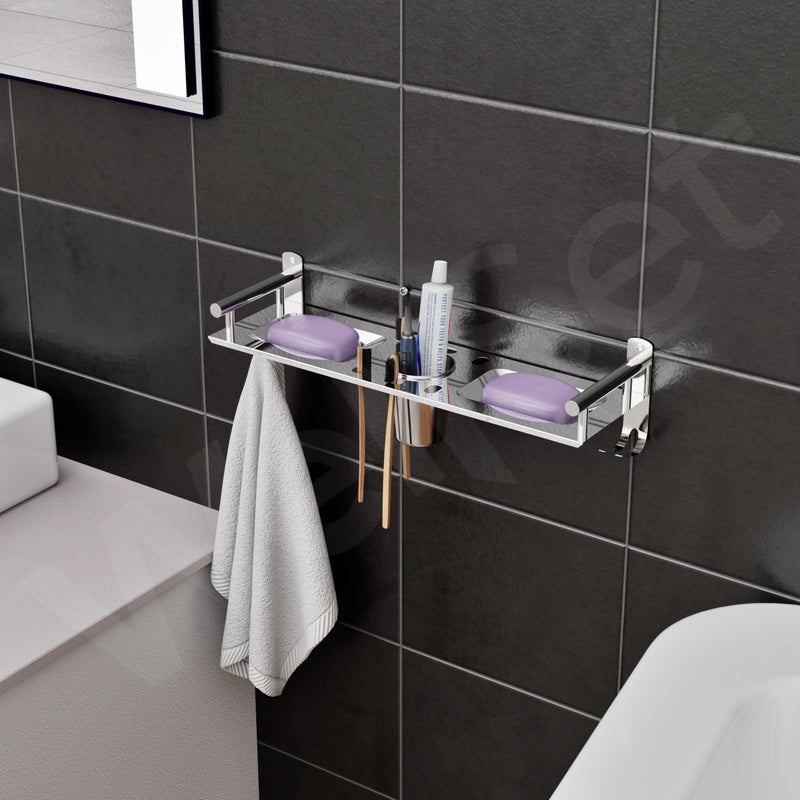Well Set رف حمام جيد مجموعة طبقة واحدة حامل زجاجات حامل شامبو متعدد الأغراض رف حائط من الفولاذ المقاوم للصدأ… (صغير جداً) - Image 3