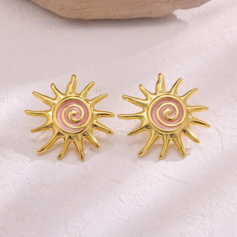 حلق إستانليس ستيل ذهبي × بينك شكل شمس - Image 3